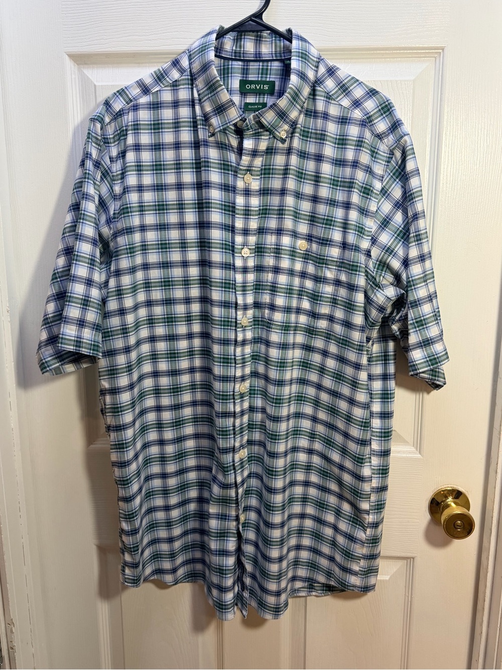 Orvis Blue and Green Plaid Short-Sleeve Button-Down Shirt